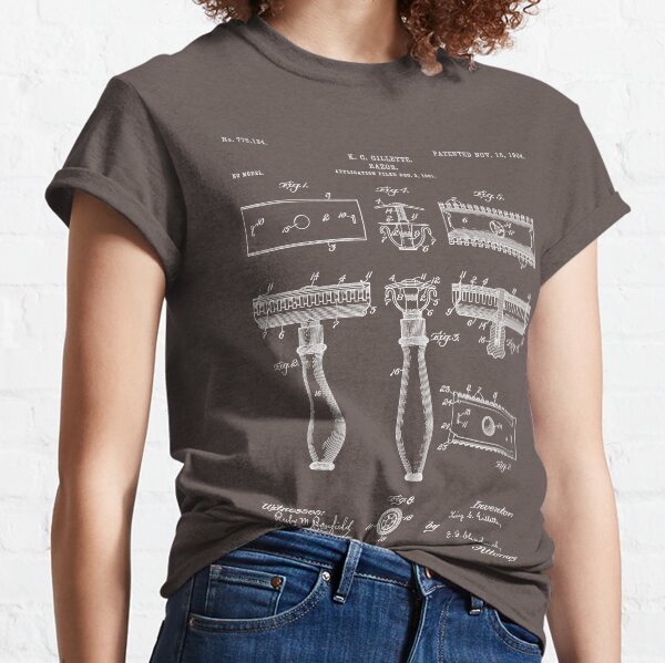 Razor Patent - Barber Art - Black Chalkboard Classic T-Shirt