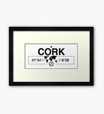 Cork Munster with World Map Coordinates GPS Framed Print