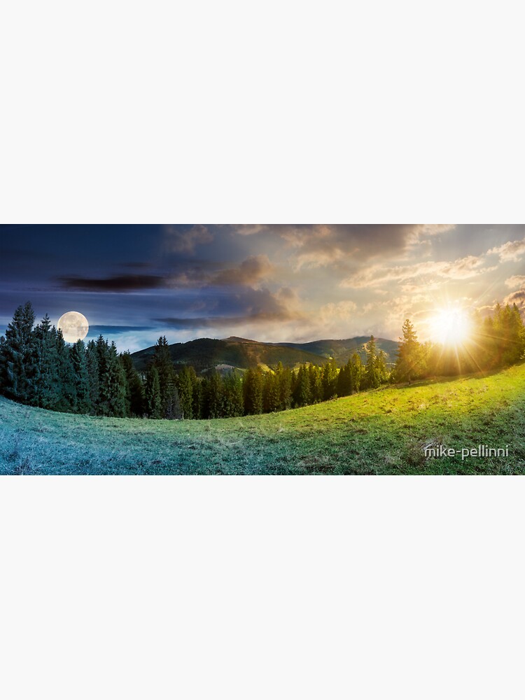 Thumbnail 3 of 3, Sticker, time change concept above alpine forest glade designed and sold by mike-pellinni.