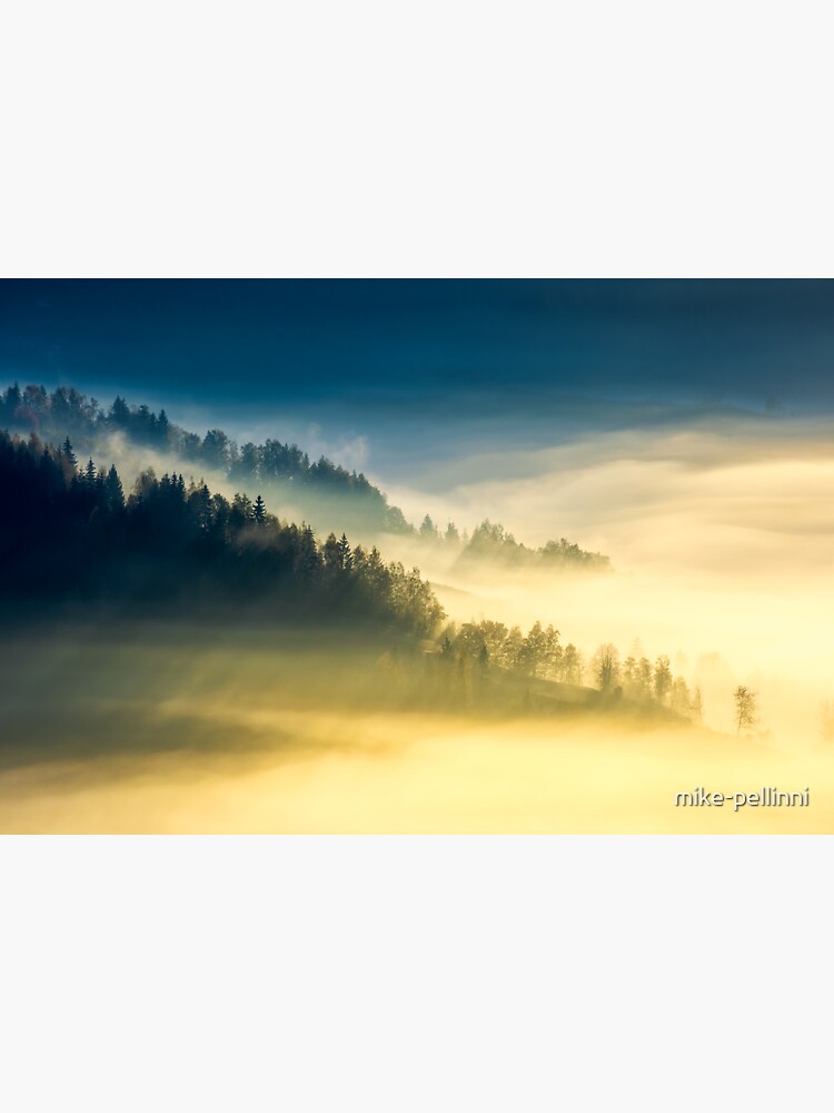 Thumbnail 3 of 3, Sticker, deep fog above the valley at sunrise designed and sold by mike-pellinni.