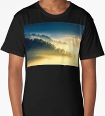 deep fog above the valley at sunrise Long T-Shirt