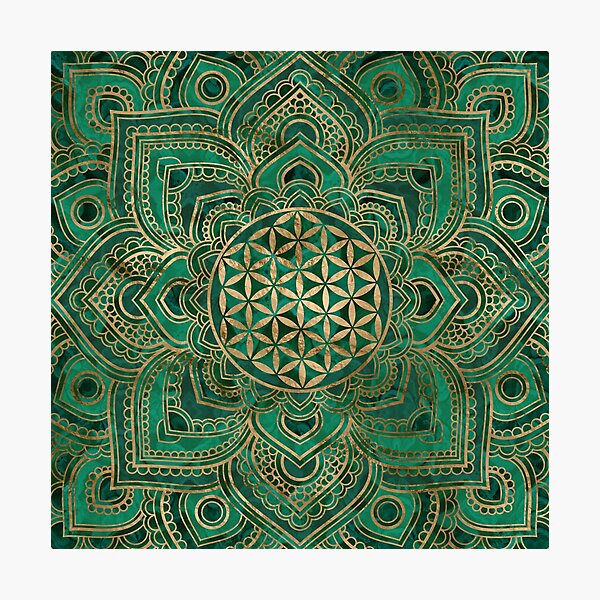 Flower of Life in Lotus - Malachite and gold Photographic Print