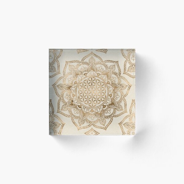Flower of Life in Lotus - pastel golds and canvas Acrylic Block