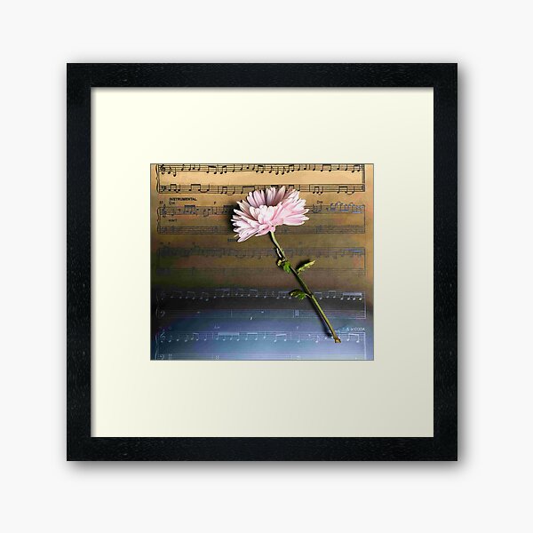 flower and music sheet print, gift, canvas, wall tapestry Framed Art Print