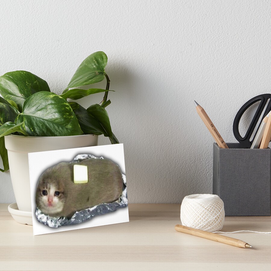 sad potato cat with butter