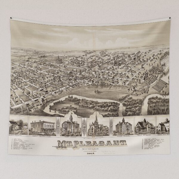 Item preview, Vintage Pictorial Map of Mt Pleasant MI (1884) designed and sold by BravuraMedia.