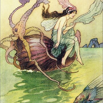 Sea Fairy and Octopus in a Shell Boat - Warwick Goble Art Board Print for  Sale by forgottenbeauty
