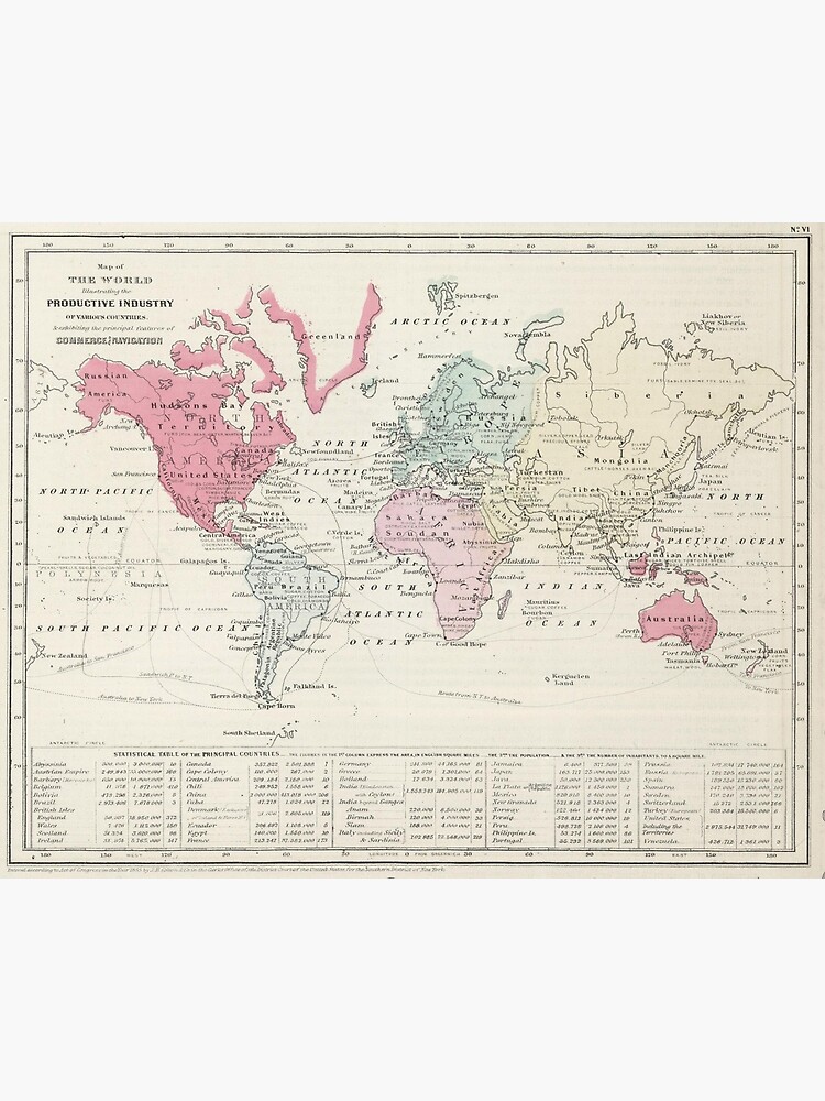 Vintage Map Of The World 1865 Poster For Sale By Bravuramedia