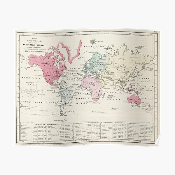 Vintage Map Of The World 1865 Poster For Sale By Bravuramedia