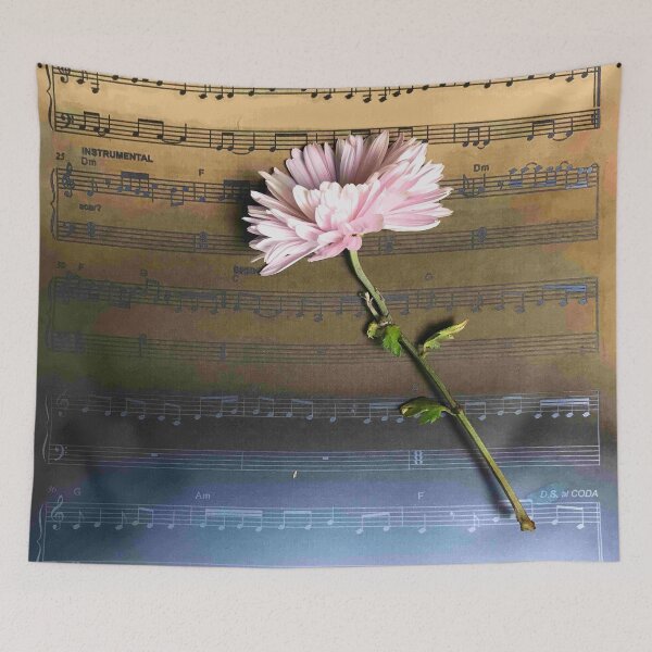 Item preview, flower and music sheet print, gift, canvas, wall tapestry designed and sold by Amanda Marchant Fine Art Photography.