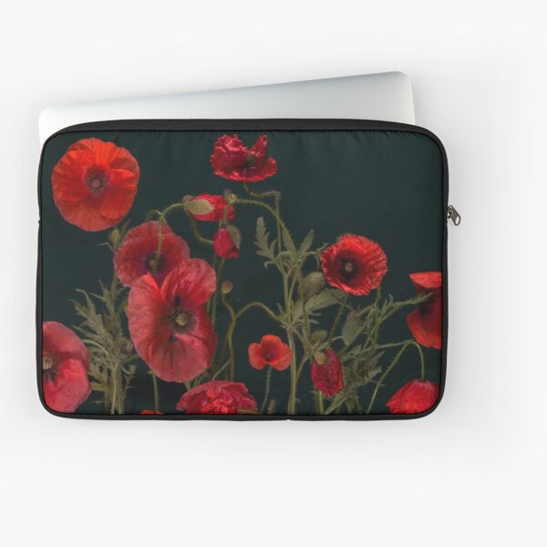 Red Poppies On Black Laptop Sleeve