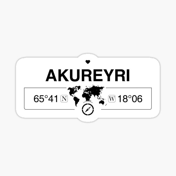 Akureyri-Nordostregion mit Weltkartenkoordinaten GPS Sticker