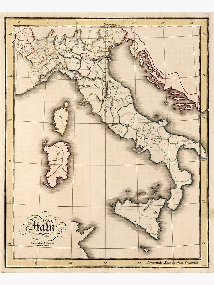 Vintage Map Of Italy 1815 Poster By BravuraMedia Redbubble   Flat,750x,075,f Pad,750x1000,f8f8f8.u6 