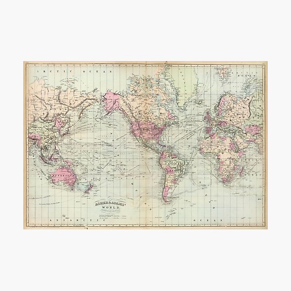 Item preview, Vintage Map of The World (1874) designed and sold by BravuraMedia.