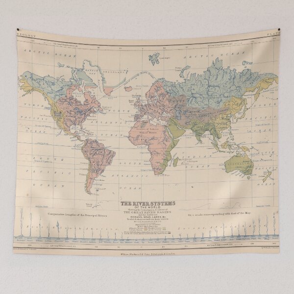 Item preview, Vintage River Systems World Map (1852) designed and sold by BravuraMedia.