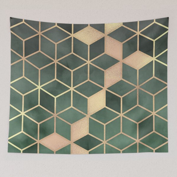 Item preview, Gold Emerald green Gradient cube Art print designed and sold by HECETU.
