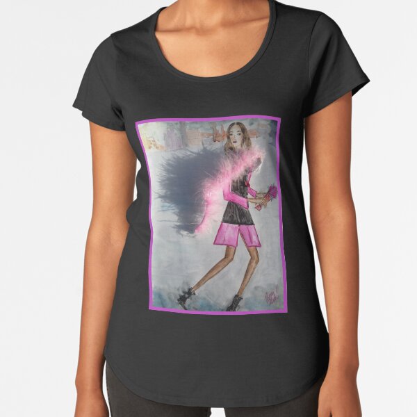 A Brunette Wearing a Pink Dress Premium Scoop T-Shirt