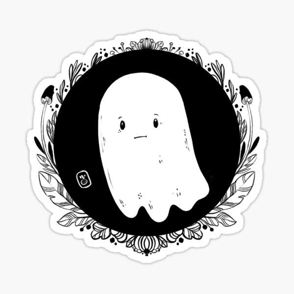 Sad Black White Little Ghost Sticker