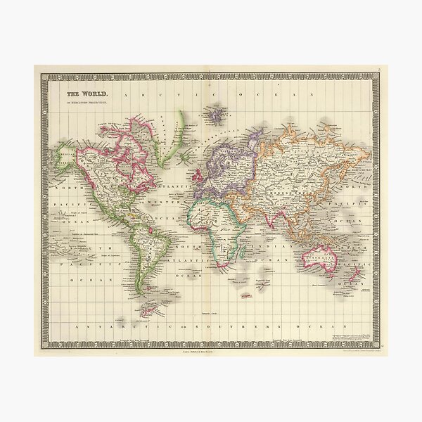 Item preview, Vintage Map of The World (1844) designed and sold by BravuraMedia.