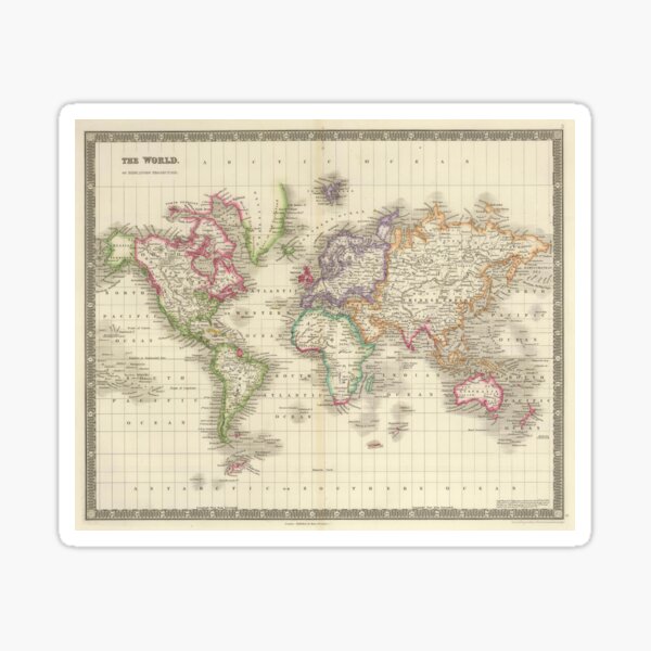 Item preview, Vintage Map of The World (1844) designed and sold by BravuraMedia.