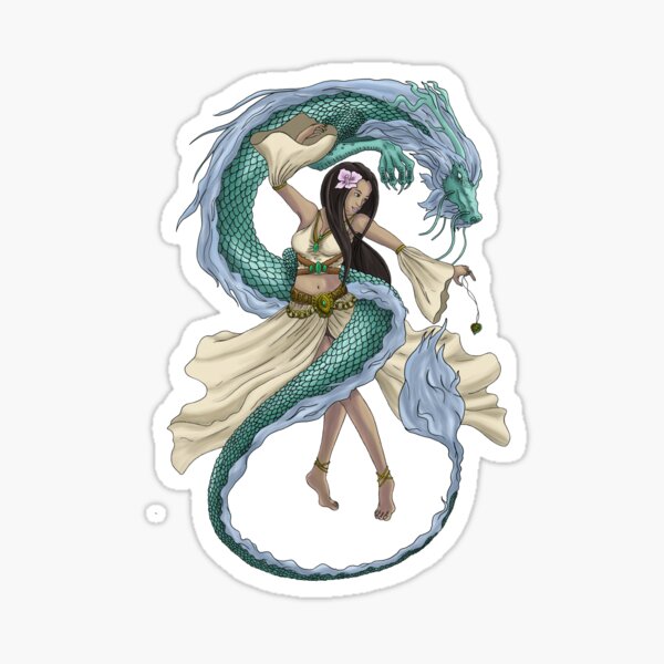 Fantasy Dragon Dancer Digital Illustration Sticker