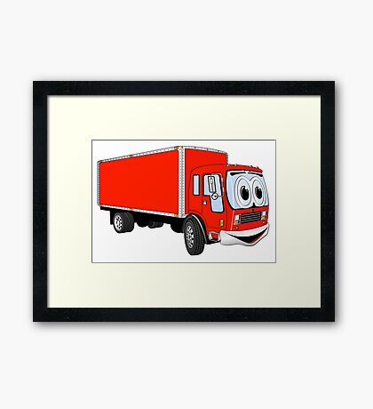 Large Red White Delivery Truck Cartoon Framed Art Print By
