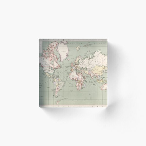 Vintage Map of The World (1915) Acrylic Block