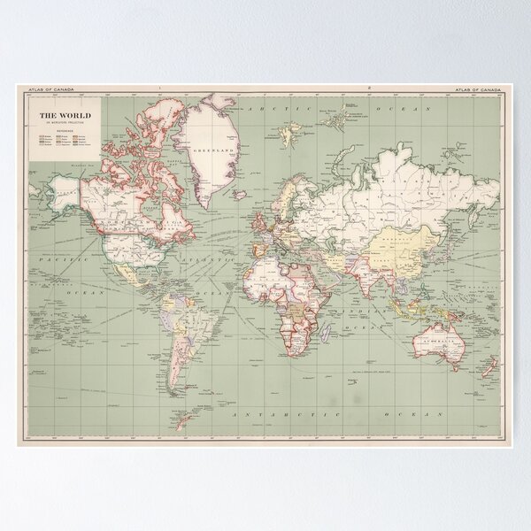 Item preview, Vintage Map of The World (1915) designed and sold by BravuraMedia.