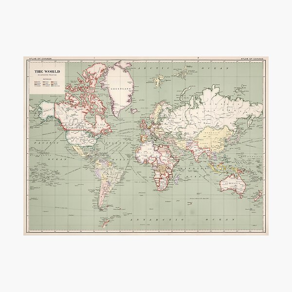 Vintage Map of The World (1915) Photographic Print