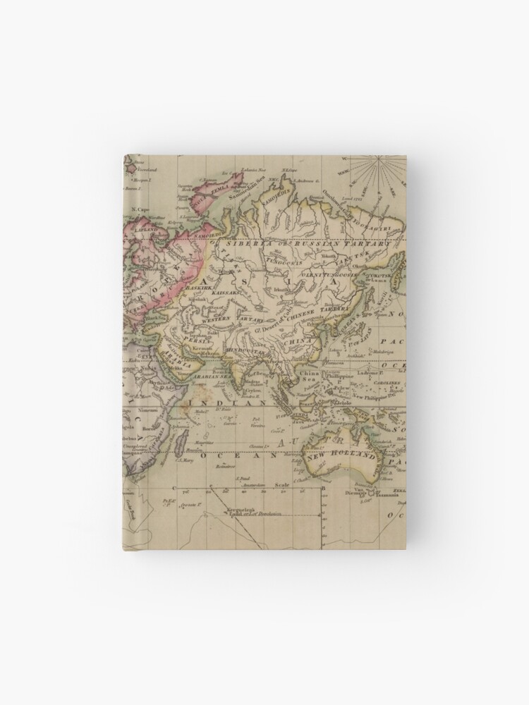 Hardcover Journal, Vintage Map of The World (1814) designed and sold by BravuraMedia
