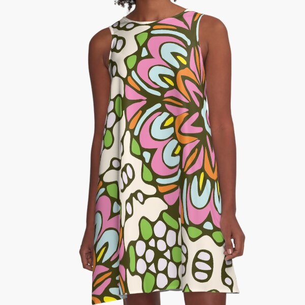 Pink Princess Floral Rock Garden A-Line Dress