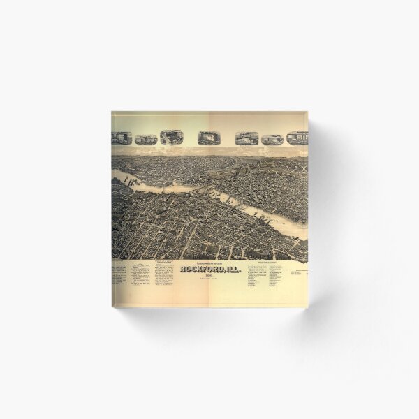 Vintage Map of Rockford Illinois (1891) Acrylic Block