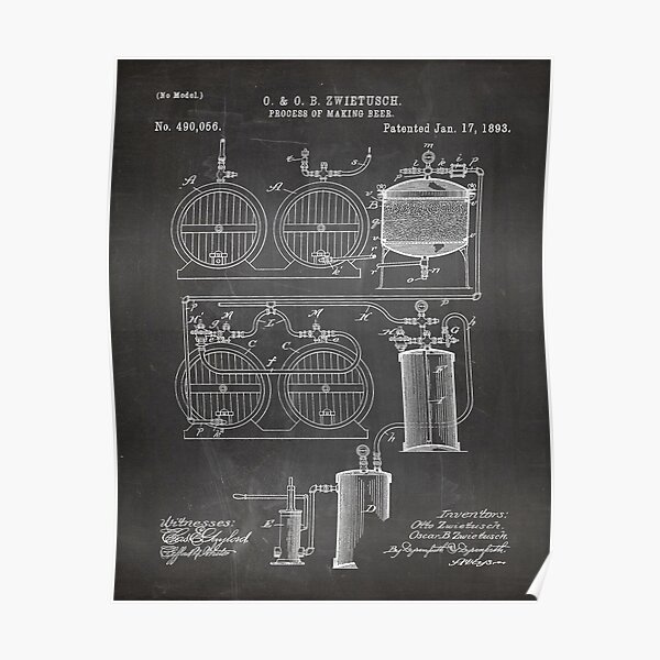 Brewery Patent - Beer Art - Black Chalkboard Poster