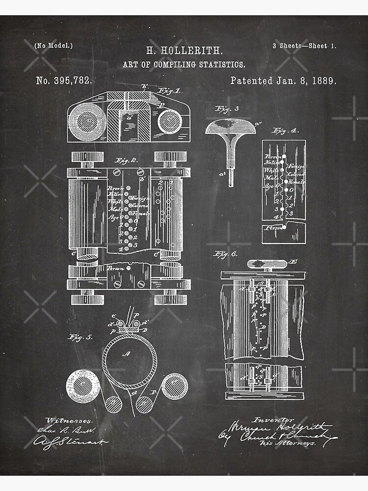 Discover First Computer Patent - Technology Art - Black Chalkboard Premium Matte Vertical Poster