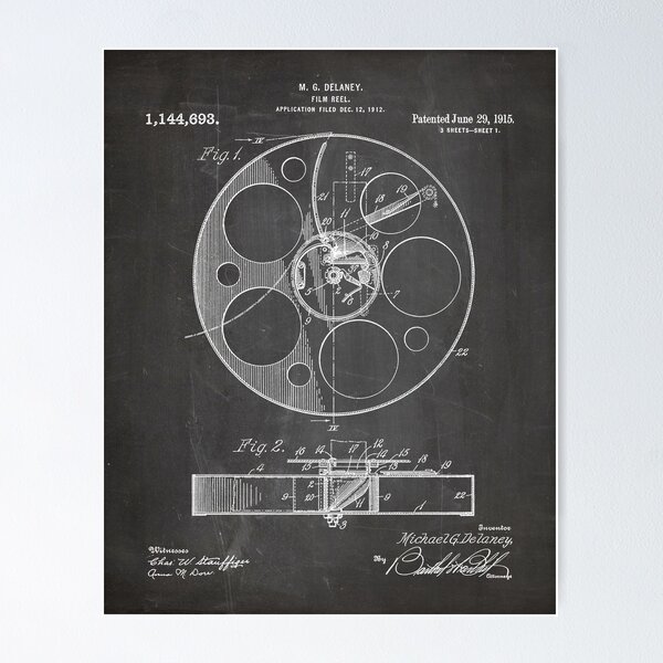 Item preview, Film Reel Patent - Classic Cinema Art - Black Chalkboard designed and sold by patentpress.