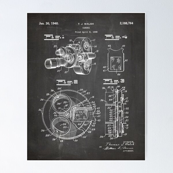 Item preview, Movie Camera Patent - Film Camera Art - Black Chalkboard designed and sold by patentpress.