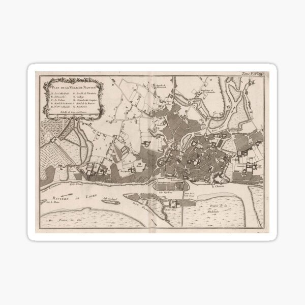 Carte ancienne de Nantes France (1764) Sticker