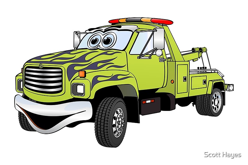"Green Tow Truck Cartoon" by Scott Hayes | Redbubble