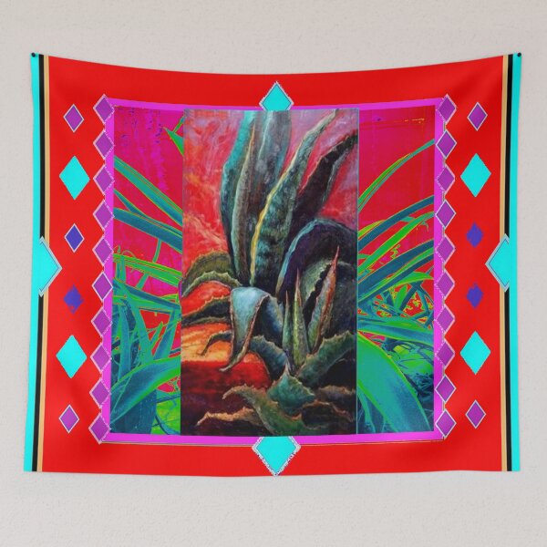 Item preview, RED MODERN ART BLUE AGAVE CACTUS DESERT PAINGING   designed and sold by sharlesart.