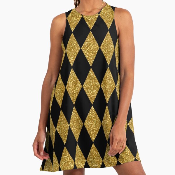 Black And Gold Harlequin Diamond A-Line Dress Black And Gold Harlequin Diamond A-Line Dress