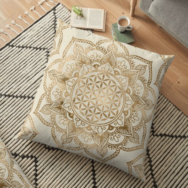 Flower of Life in Lotus - pastel golds and canvas Floor Pillow
