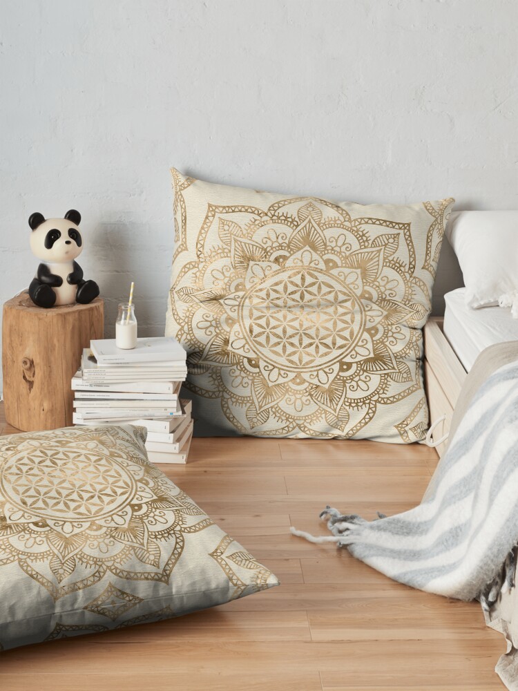 Alternate view of Flower of Life in Lotus - pastel golds and canvas Floor Pillow
