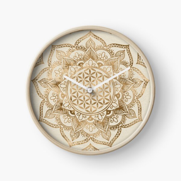 Flower of Life in Lotus - pastel golds and canvas Clock