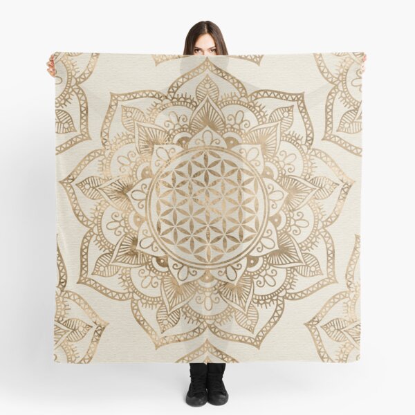 Blume des Lebens in Lotus - Pastellgold und Leinwand Tuch