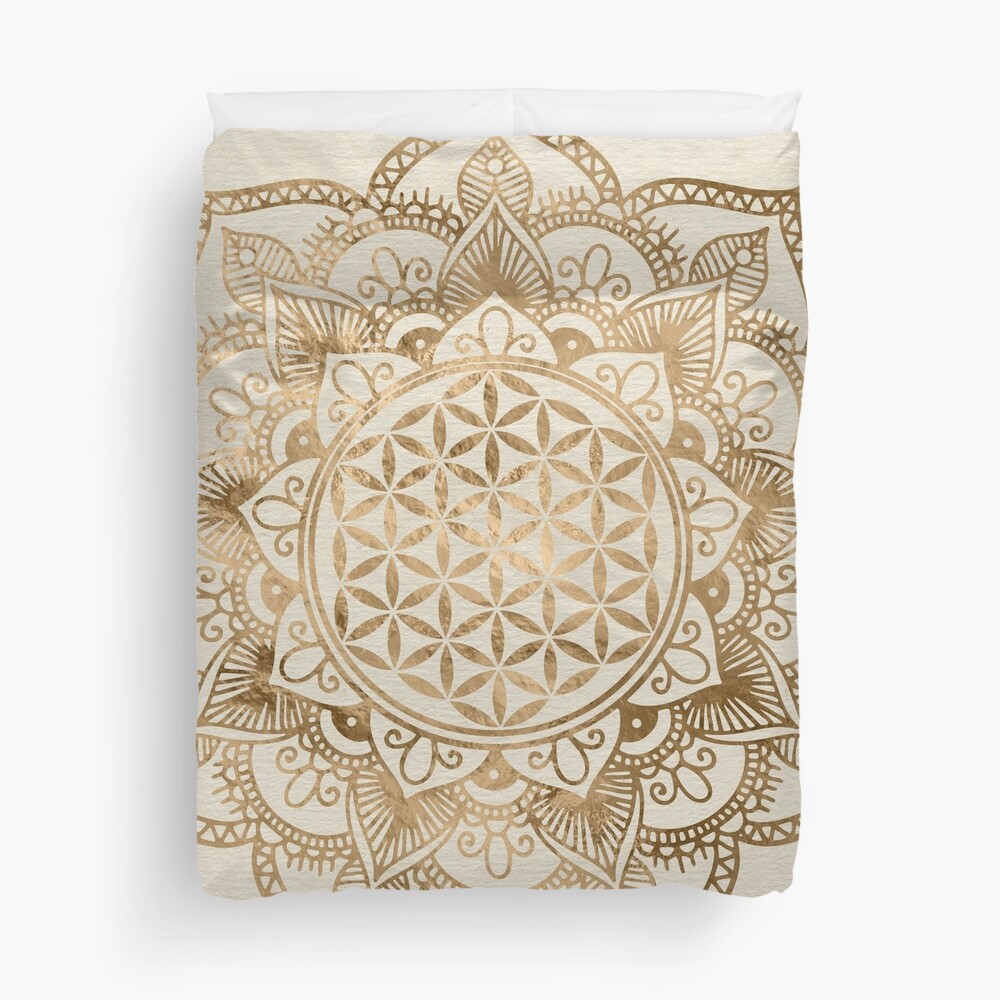 Flower of Life in Lotus - pastel golds and canvas Duvet Cover