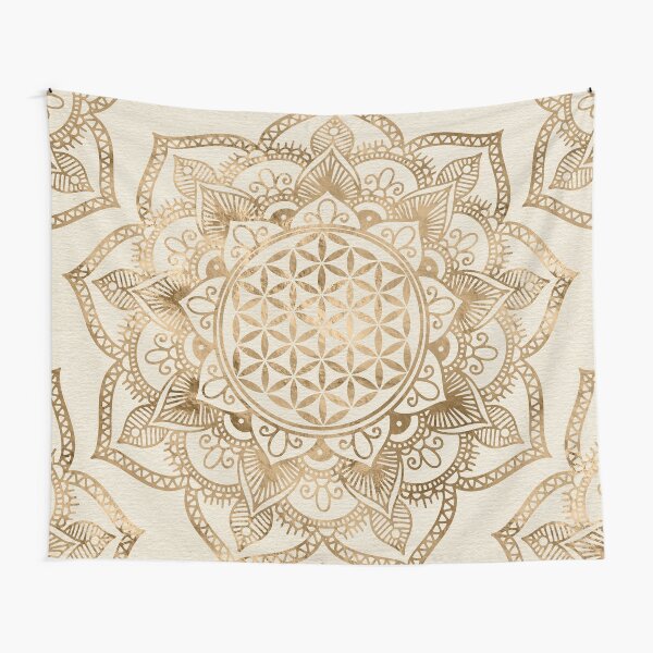 Flower of Life in Lotus - pastel golds and canvas Tapestry