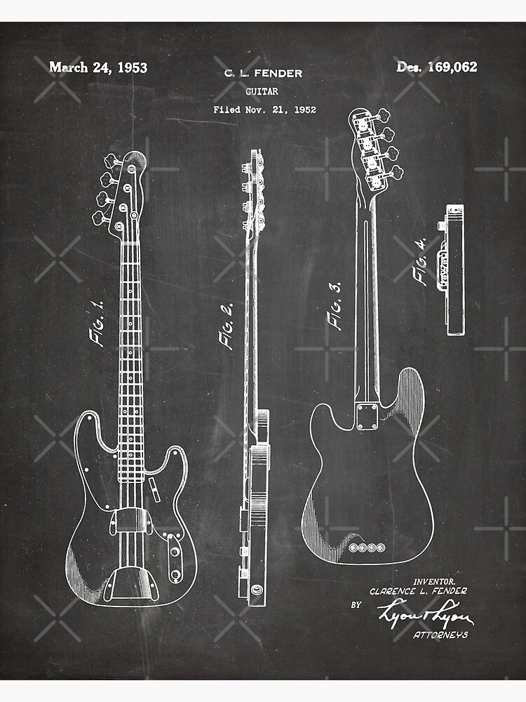 Fender Bass Patent - Fender Guitar Art - Black Chalkboard by patentpress