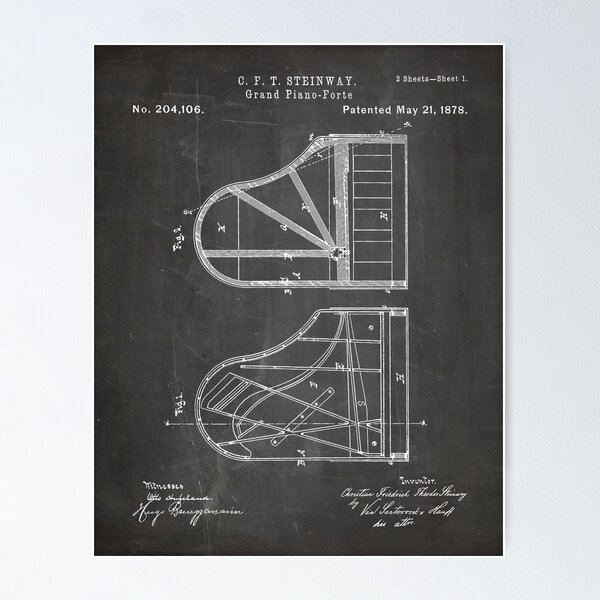 Item preview, Steinway Grand Piano Patent - Piano Player Art - Black Chalkboard designed and sold by patentpress.