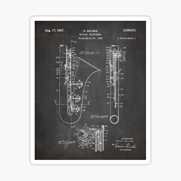 Artikel-Vorschau von Selmer Saxophon-Patent – Saxophon-Kunst – Schwarze Tafel, designt und verkauft von patentpress.