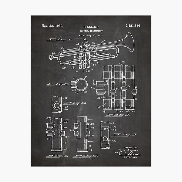 Item preview, Selmer Trumpet Patent - Trumpet Art - Black Chalkboard designed and sold by patentpress.